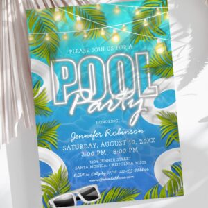 Adult White Pool Party Birthday Invite | Summer Celebration Printable for Men or Women