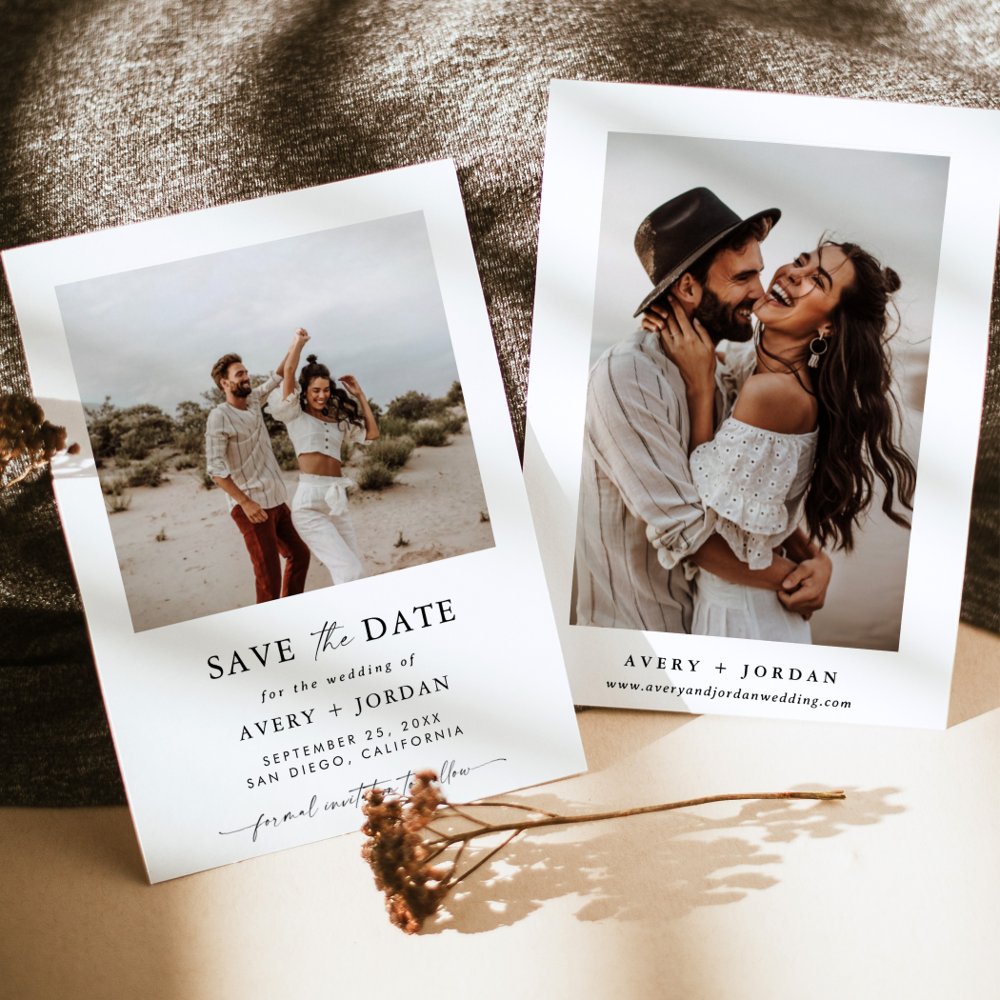 Boho Save the Date Card – Minimalist Photo Wedding Announcement with Elegant Design