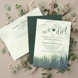 Foggy Green Mountain Wedding Program – Rustic Pine Forest Design for Outdoor Ceremonies