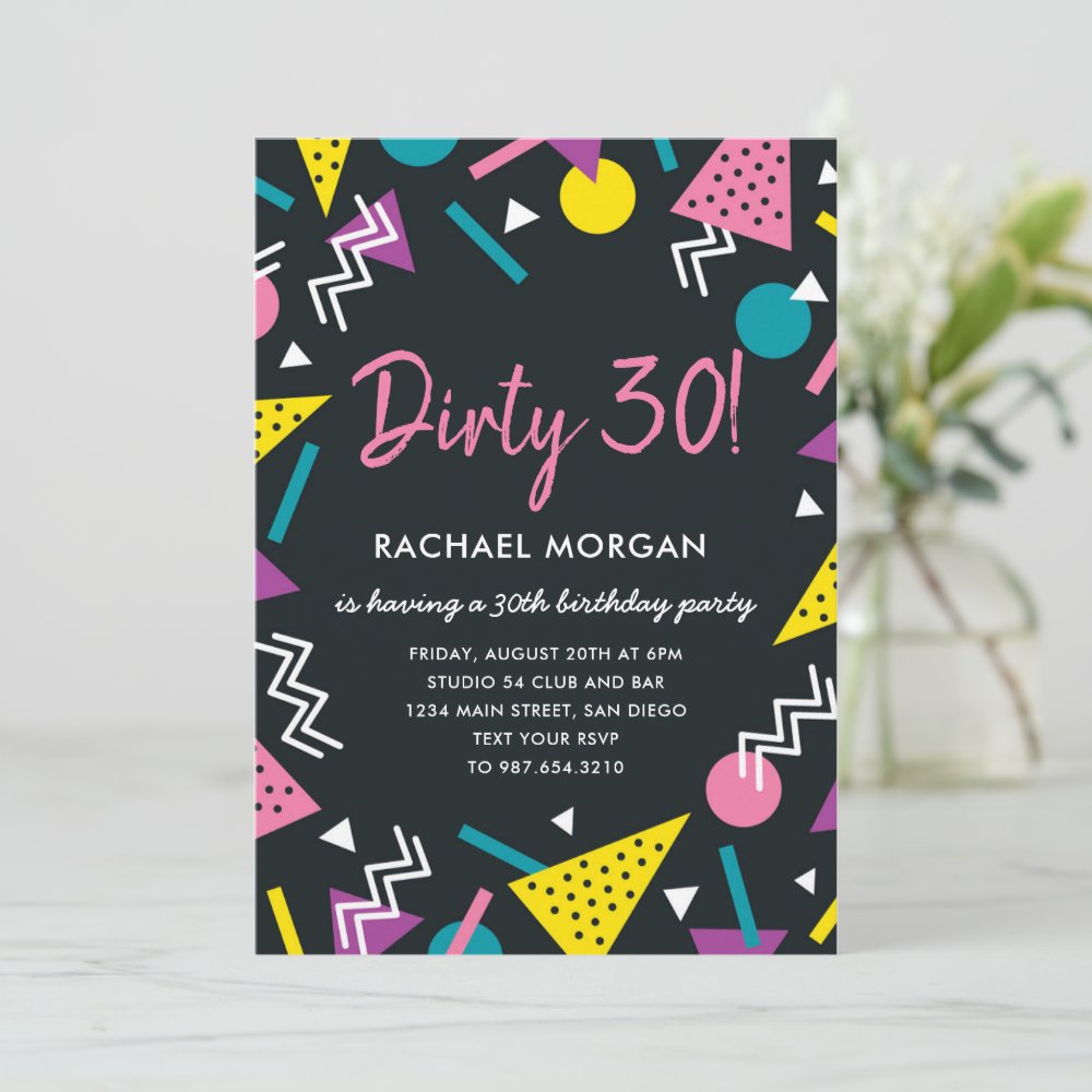 Dirty 30 Black Retro Birthday Invite | 30th Party Printable for Women or Men - Image 3