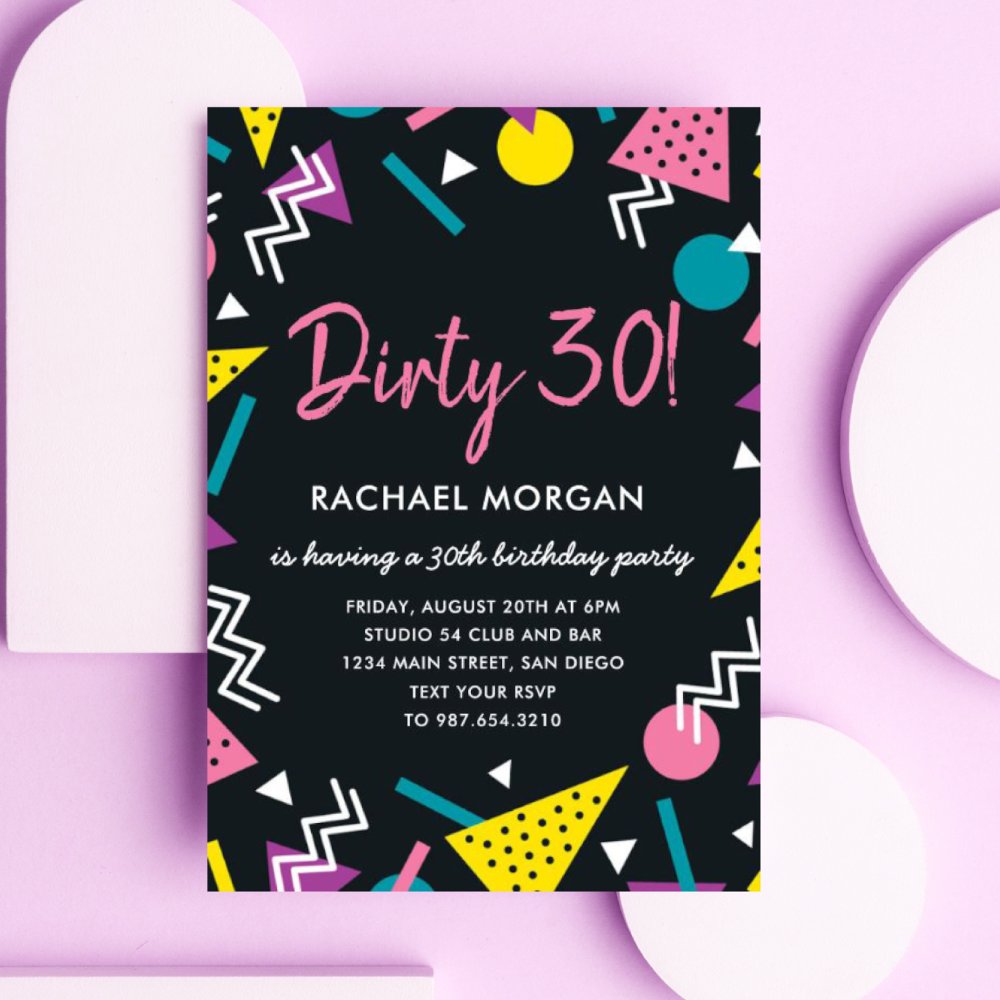 Dirty 30 Black Retro Birthday Invite | 30th Party Printable for Women or Men