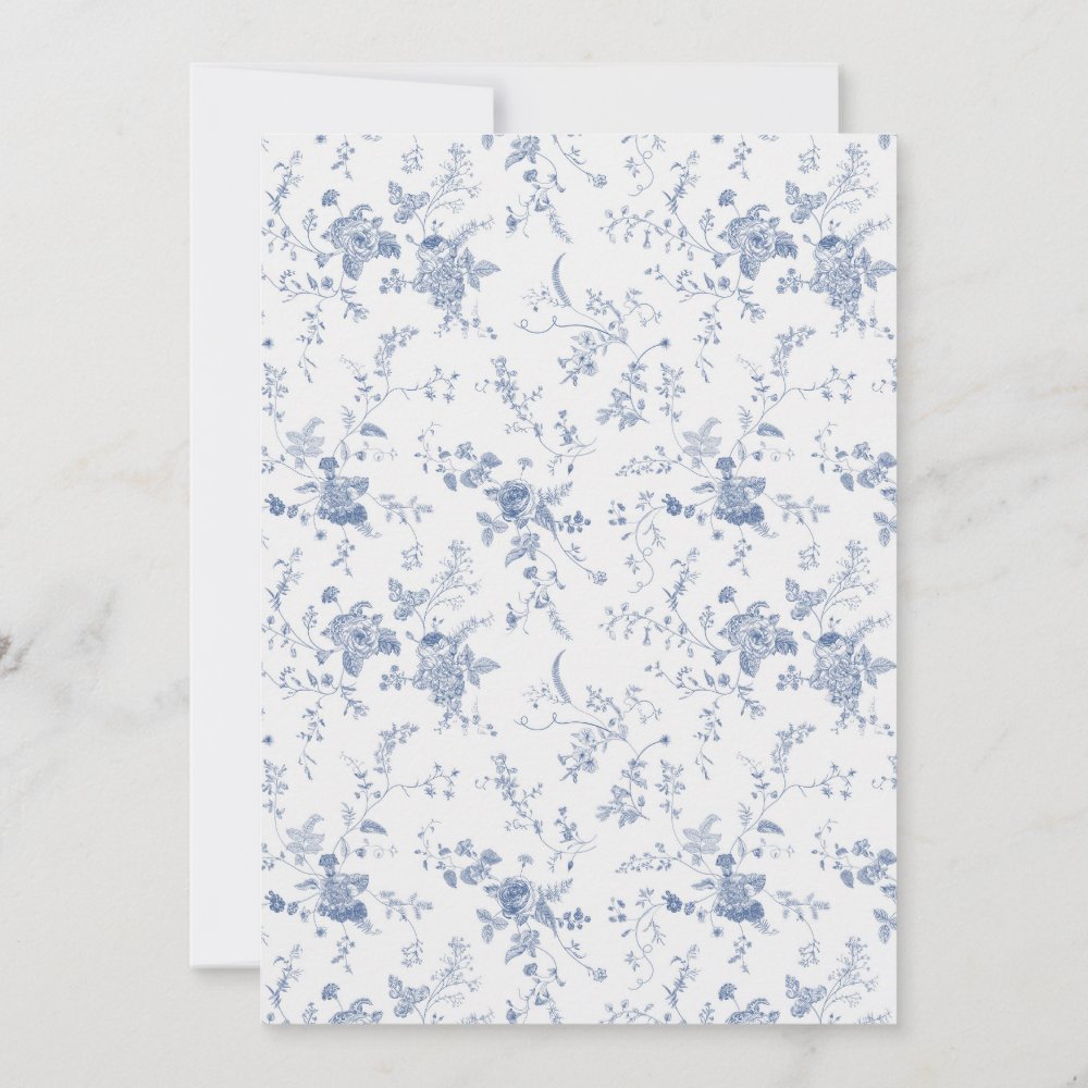 Elegant French Vintage Blue Floral Wedding Invitation for Timeless Romance - Image 2