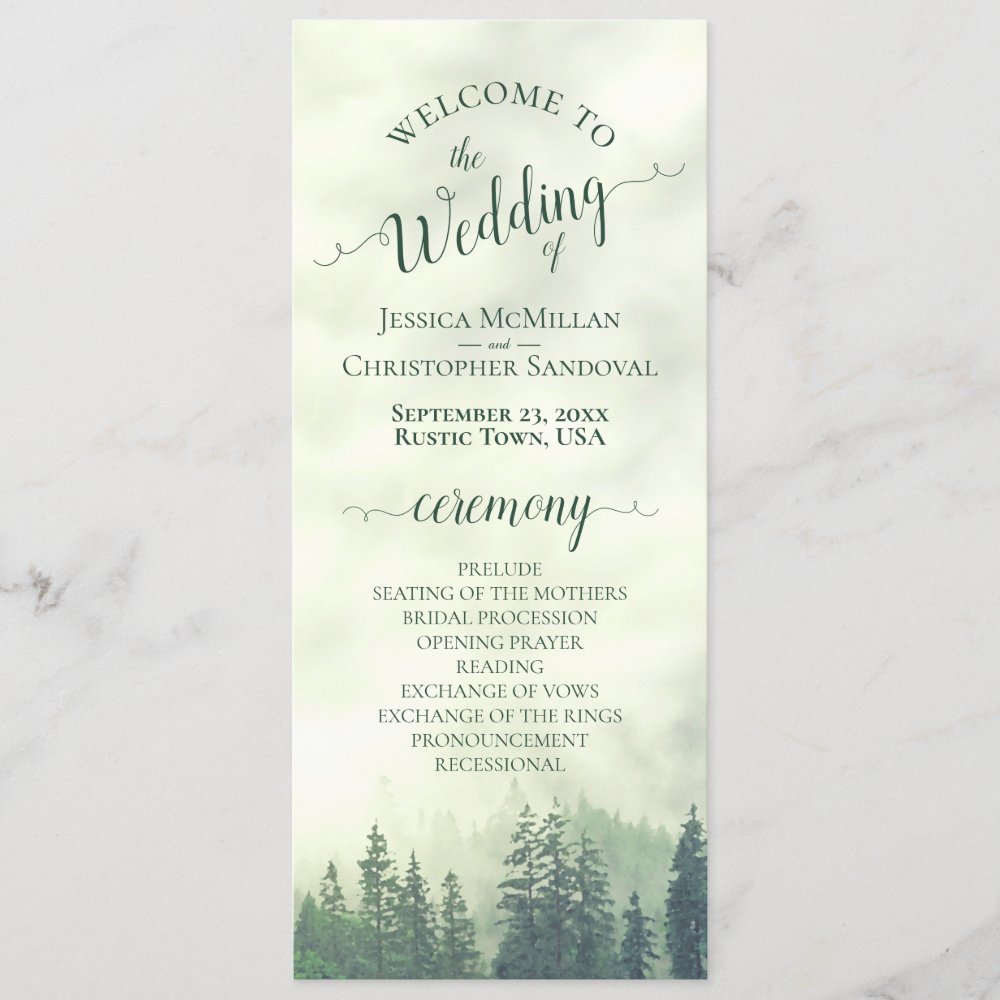 Foggy Green Mountain Wedding Program – Rustic Pine Forest Design for Outdoor Ceremonies - Image 2