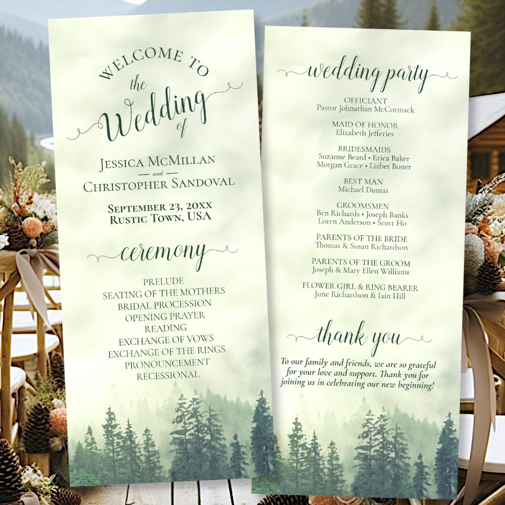 Foggy Green Mountain Wedding Program – Rustic Pine Forest Design for Outdoor Ceremonies - Image 3